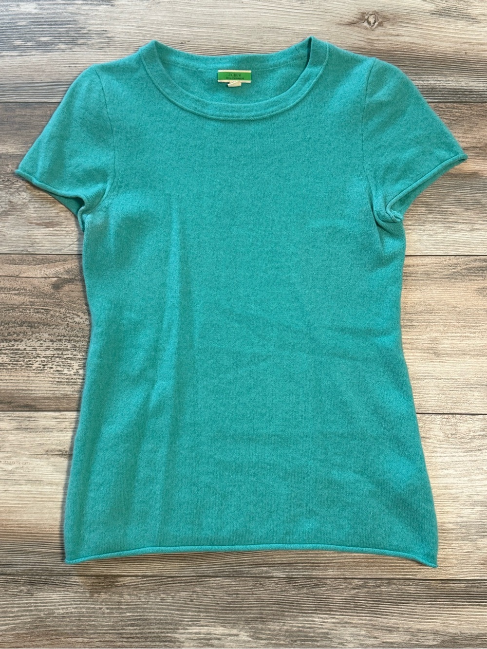 J. Crew Teal Short-Sleeve Crewneck Cashmere Sweater